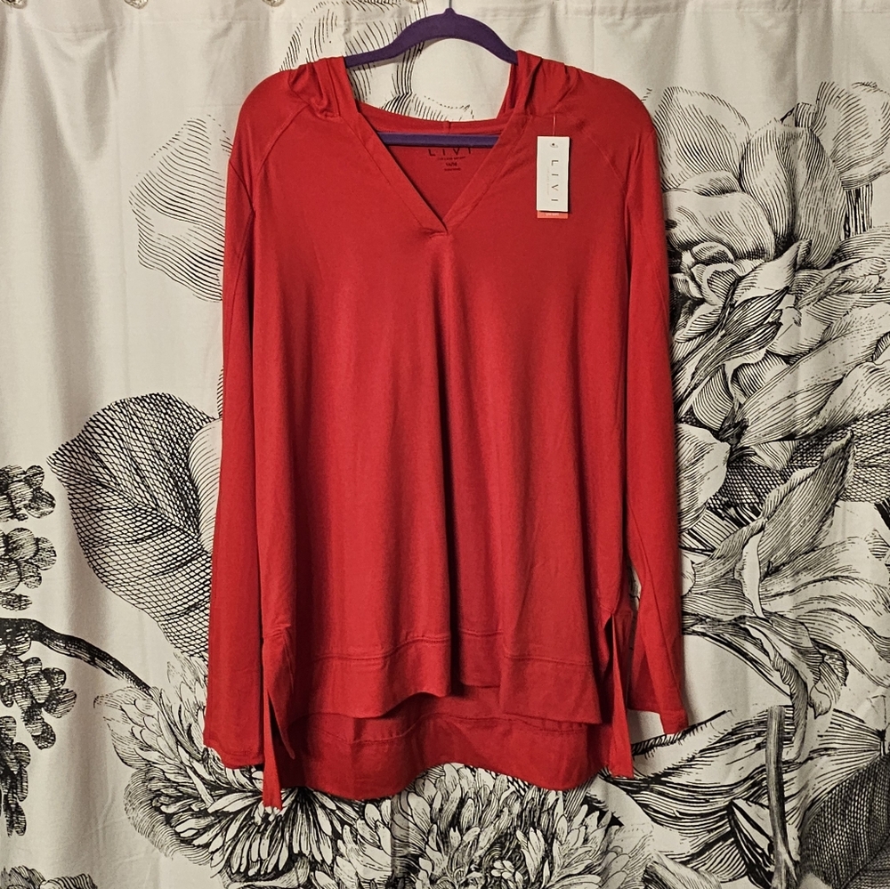 Lane Bryant LIVI Red V-Neck Lightweight Hoodie - Size 14/16